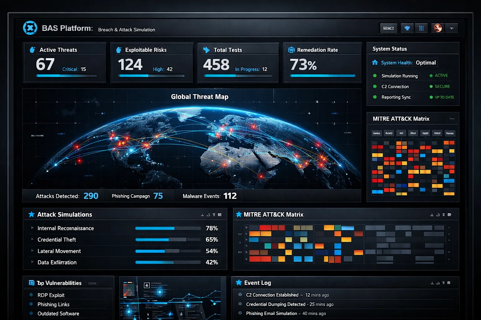 Plateforme BAS - Dashboard de simulation d'attaques cybersécurité - SD CYBER
